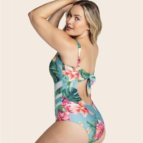 Leonisa Eco Friendly Slimming One Piece Swimsuit with Tulle Cutouts - Picture 5 of 7